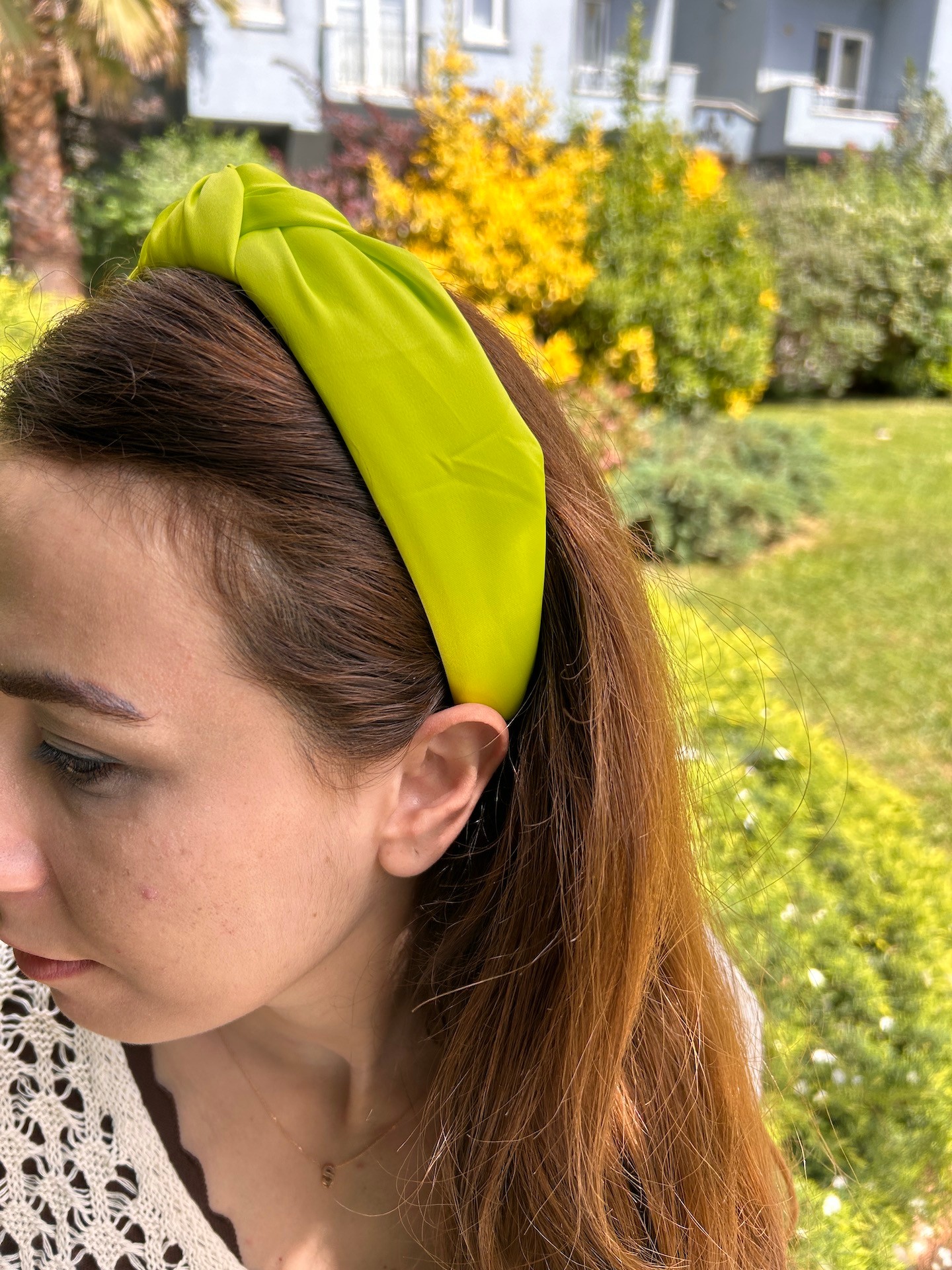 BYM493 Saten Düğümlü Model Saç Aksesuarı Neon Yeşil Saç Bandı Kadın Saç Tacı