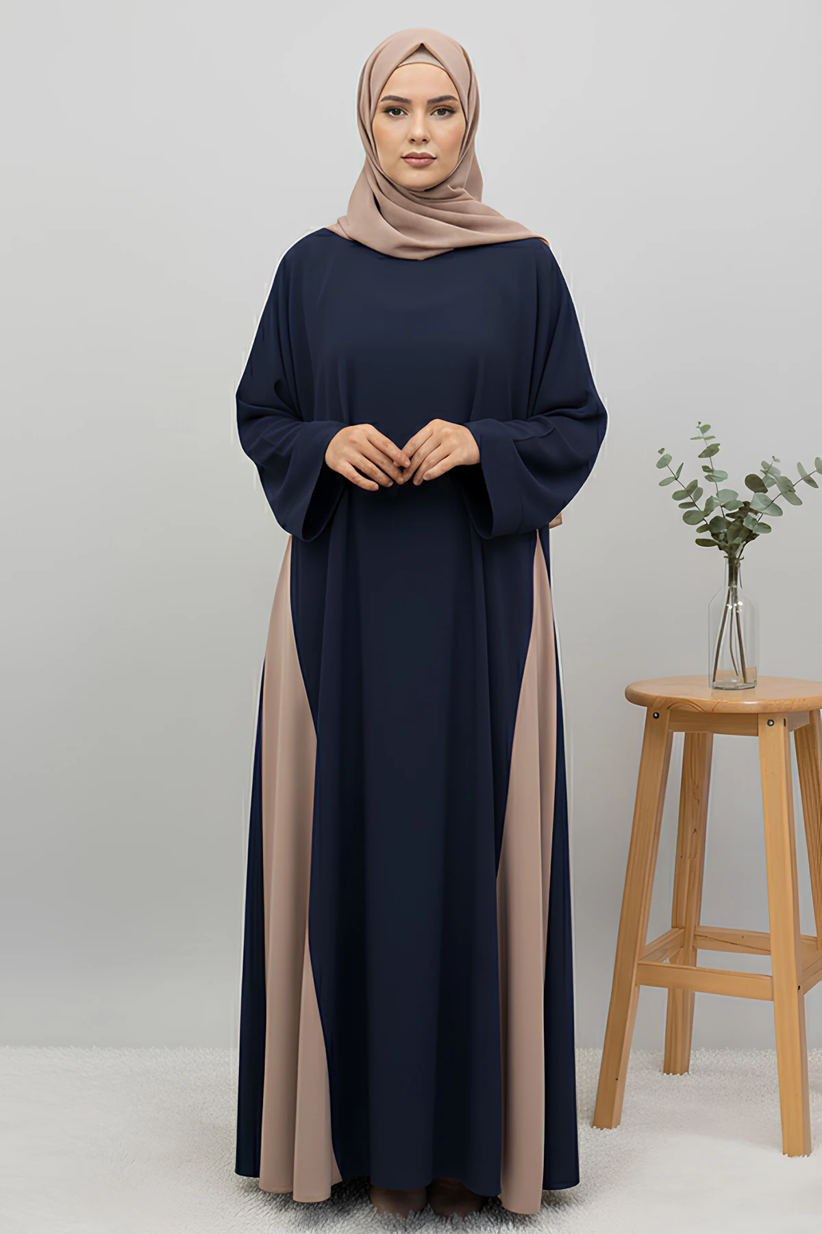 Ravza Garni Detaylı Medine Elbise - Lacivert