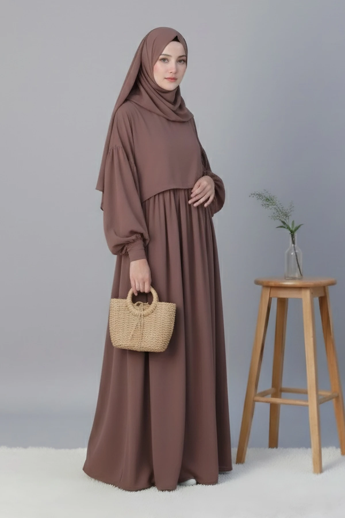 Maria Emzirme Uygun Ferace - Açık Kahve