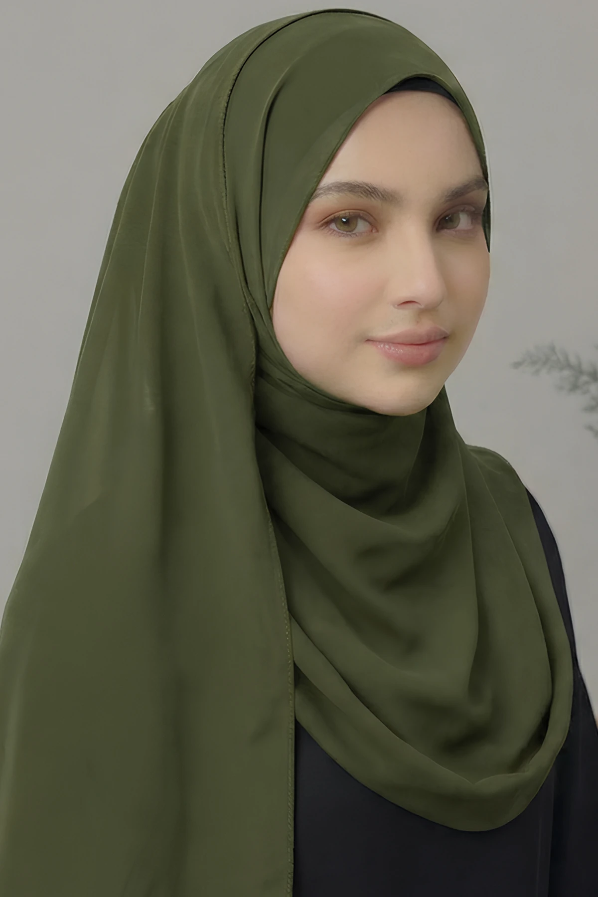 Medine İpeği Büyük Boy Şal - Haki