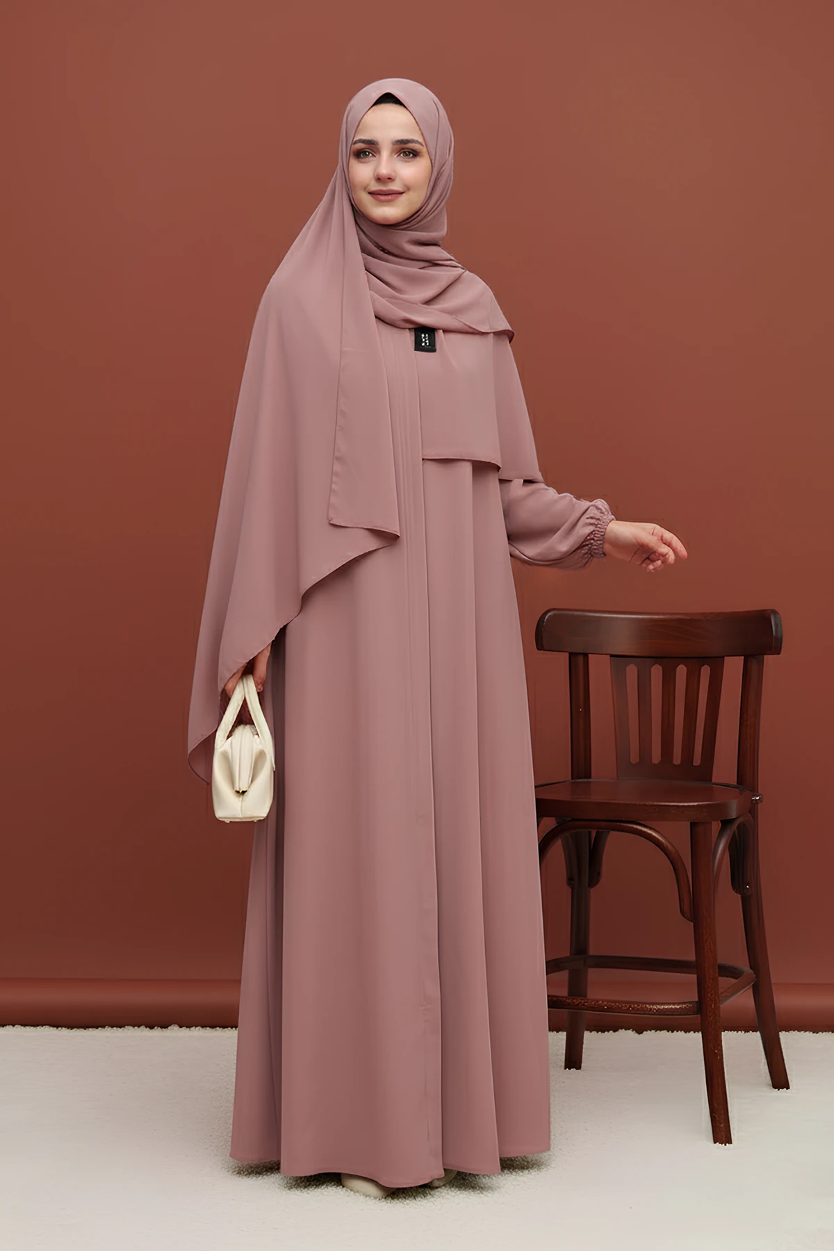 Duru Fermuarlı Medine Ferace - Gül Kurusu