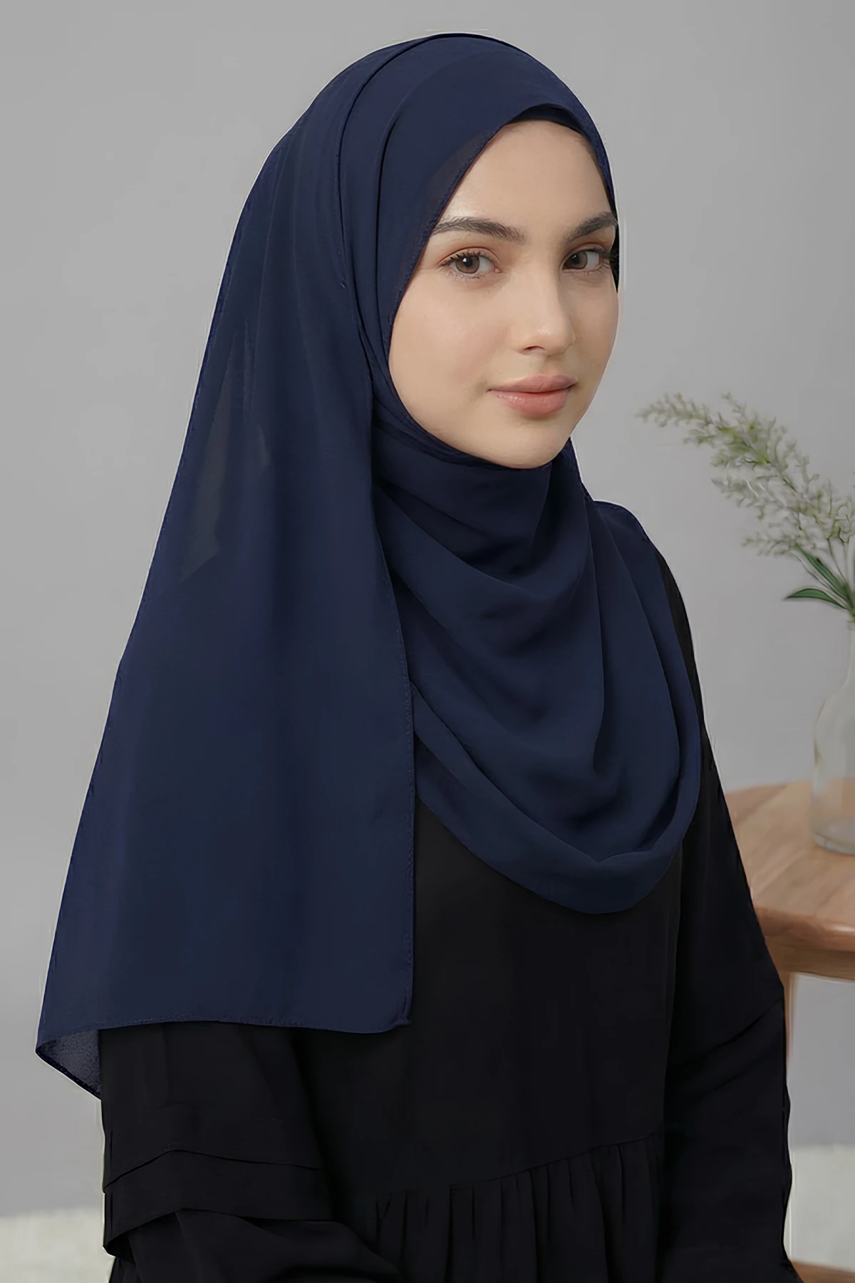 Medine İpeği Büyük Boy Şal - Lacivert