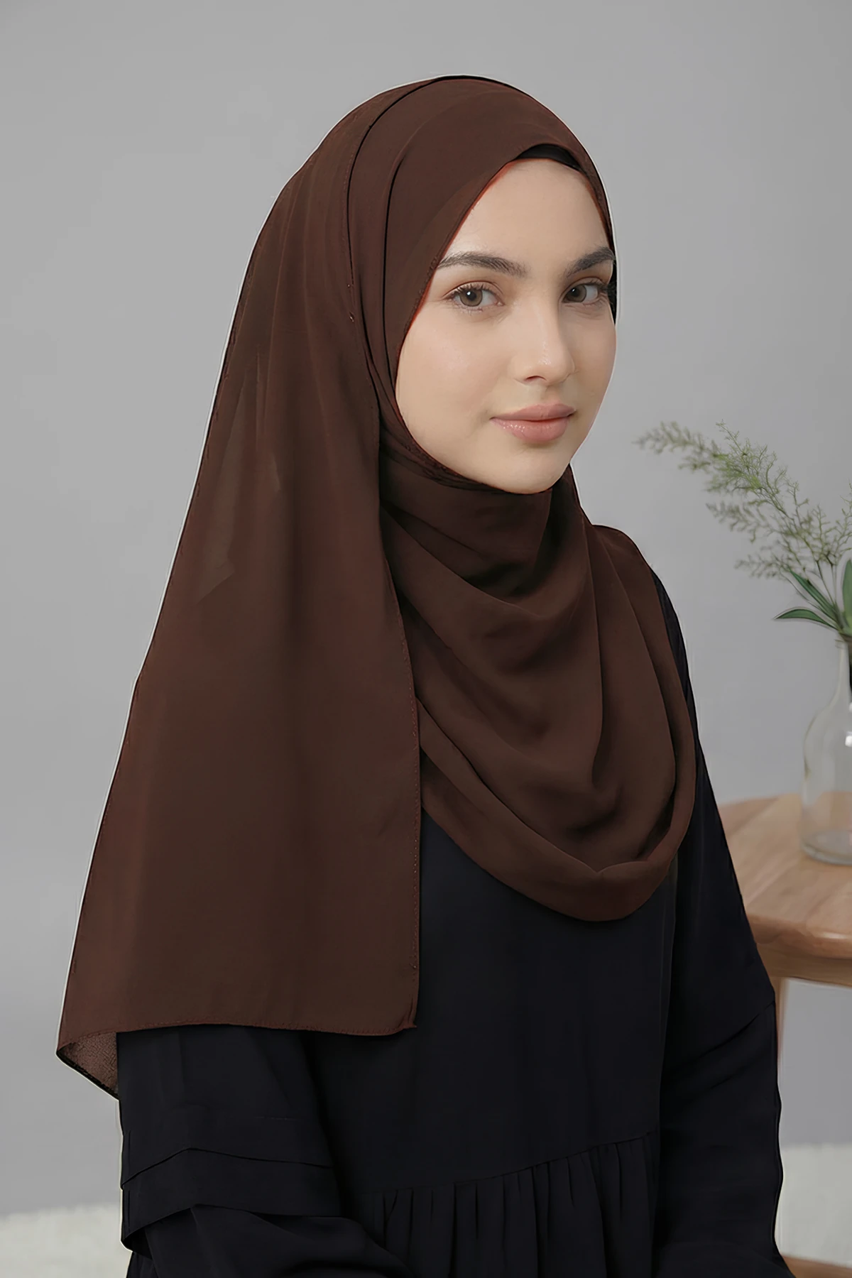 Medine İpeği Büyük Boy Şal - Acı Kahve