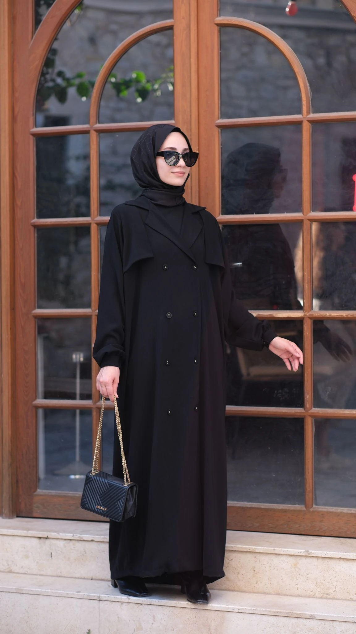 Trenç Tesettür Tam Boy Ferace - Siyah