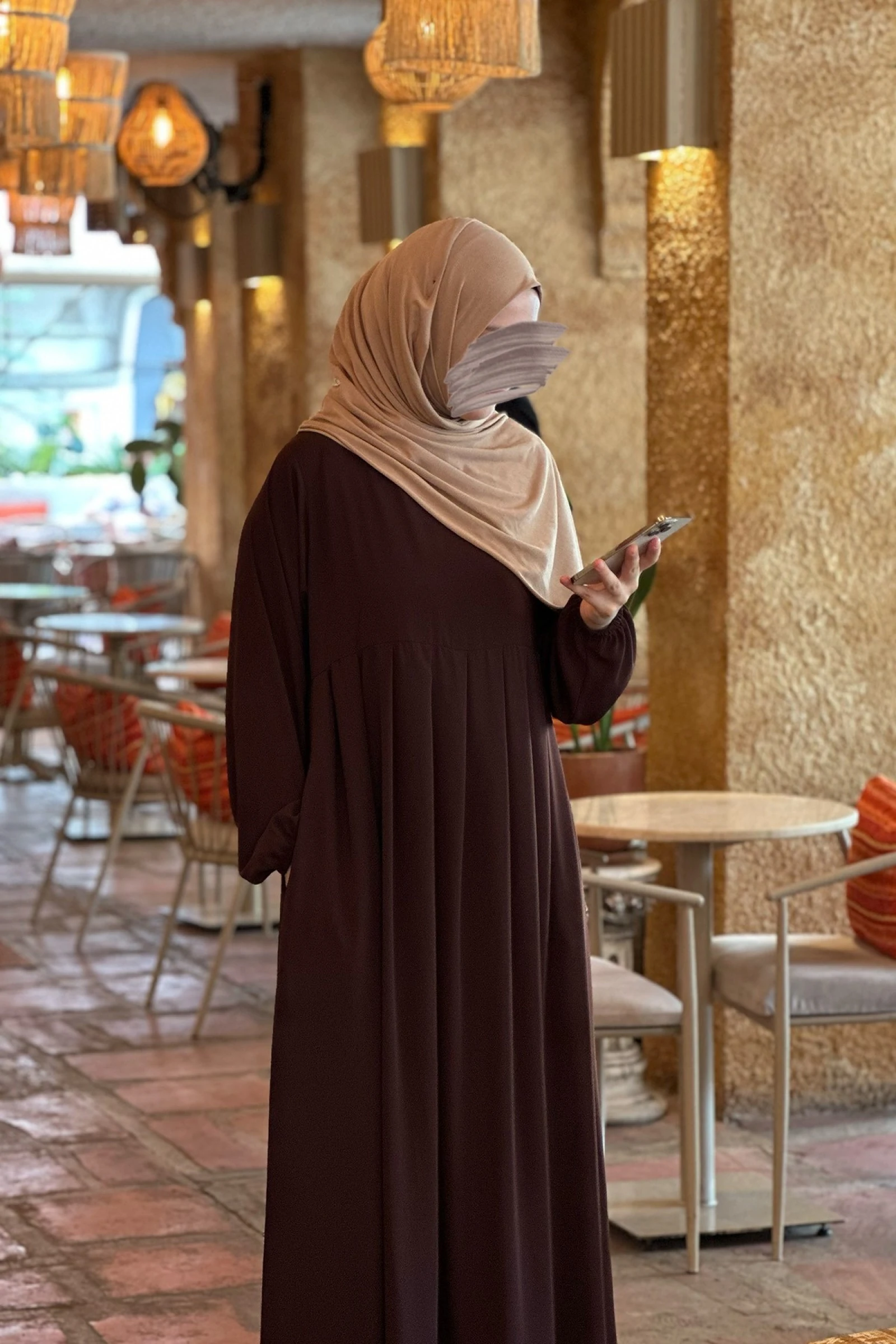 Laura Pileli Medine Elbise Ferace - Acı Kahve