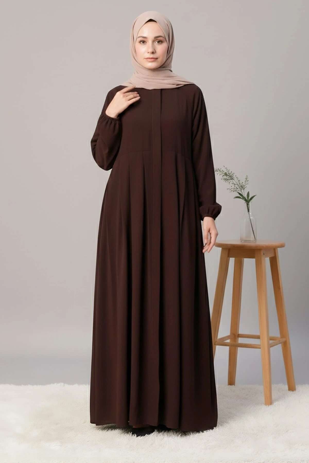 Vera Pileli Fermuarlı Ferace - Acı Kahve