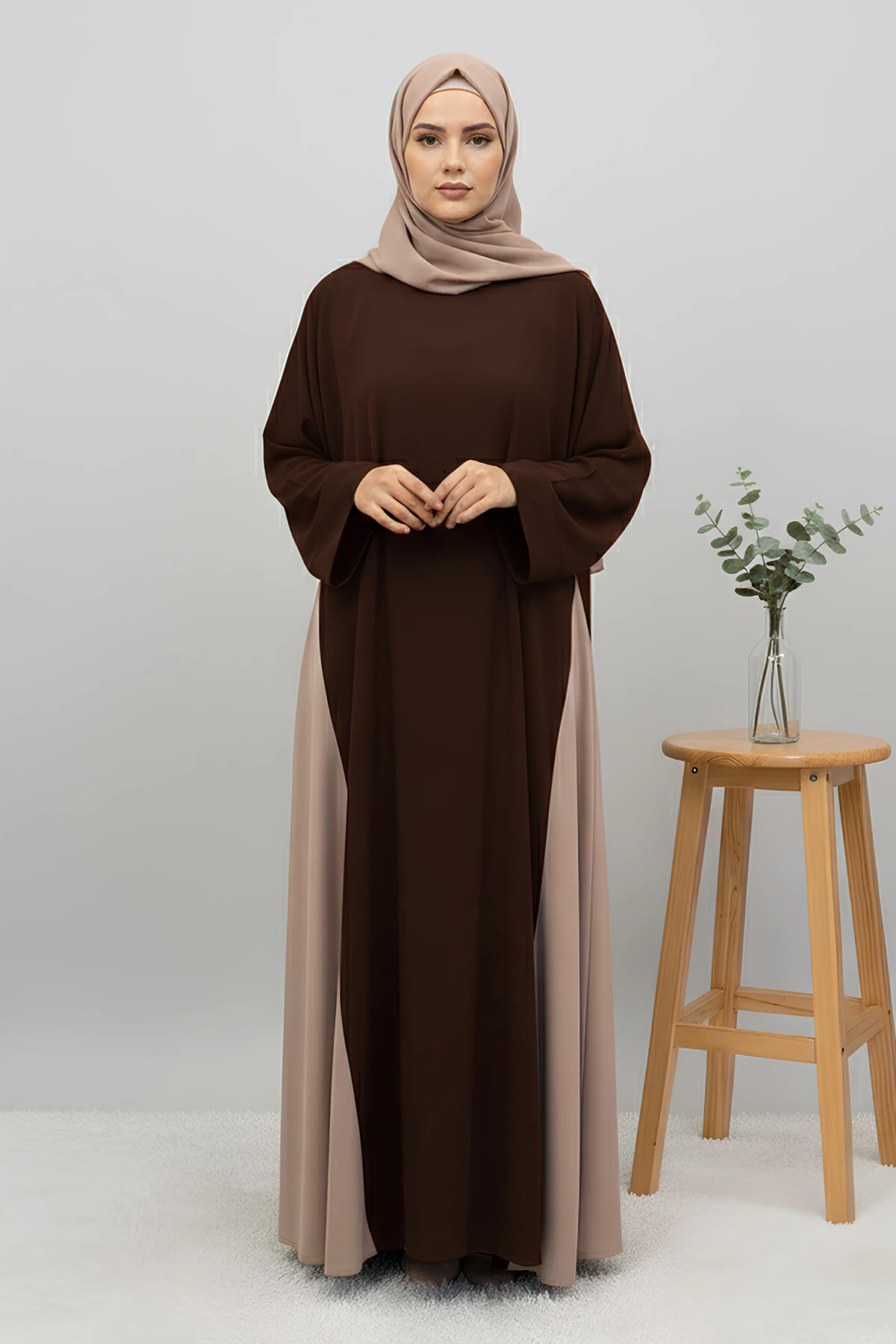 Ravza Garni Detaylı Medine Elbise - Acı Kahve