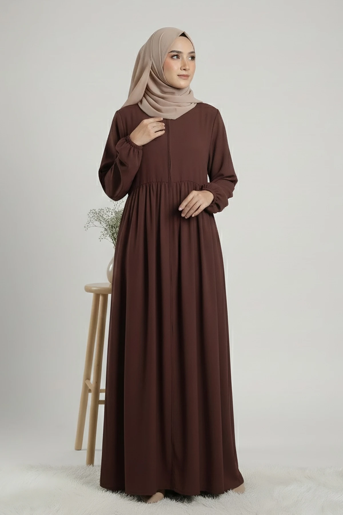 Meva Fermuarlı Medine Tam Boy Ferace - Acı Kahve