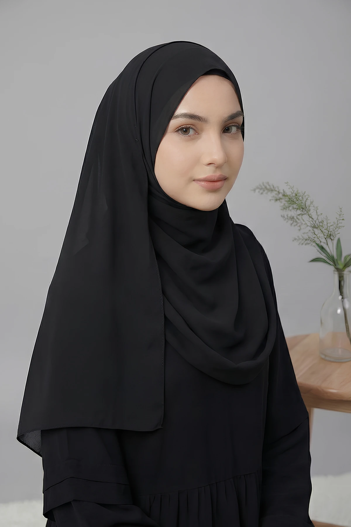 Medine İpeği Büyük Boy Şal - Siyah