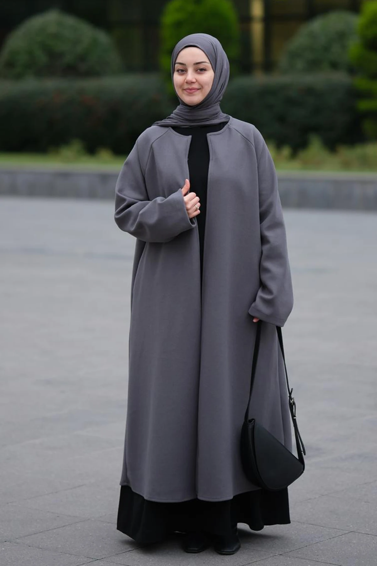 Kaşe Oversize Tesettür Hırka - Antrasit