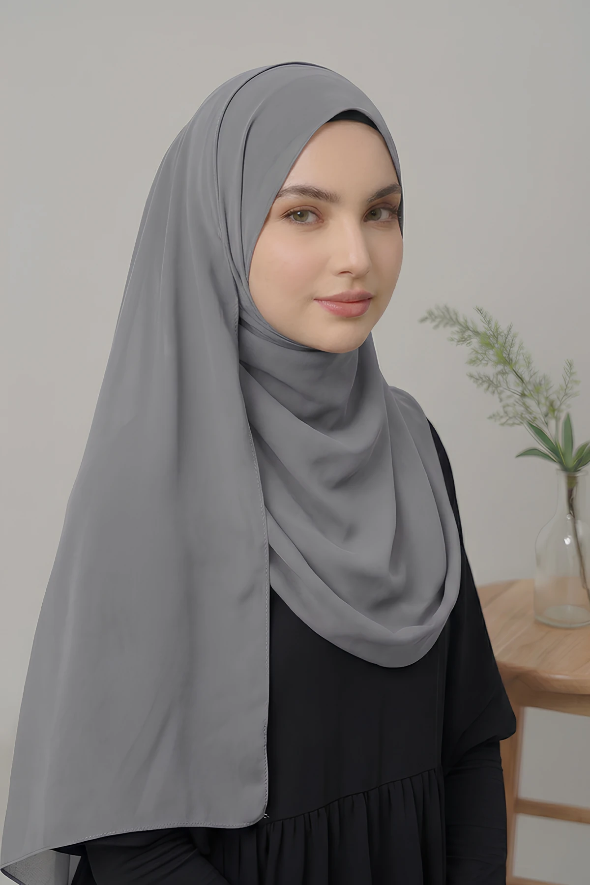 Medine İpeği Büyük Boy Şal - Gri