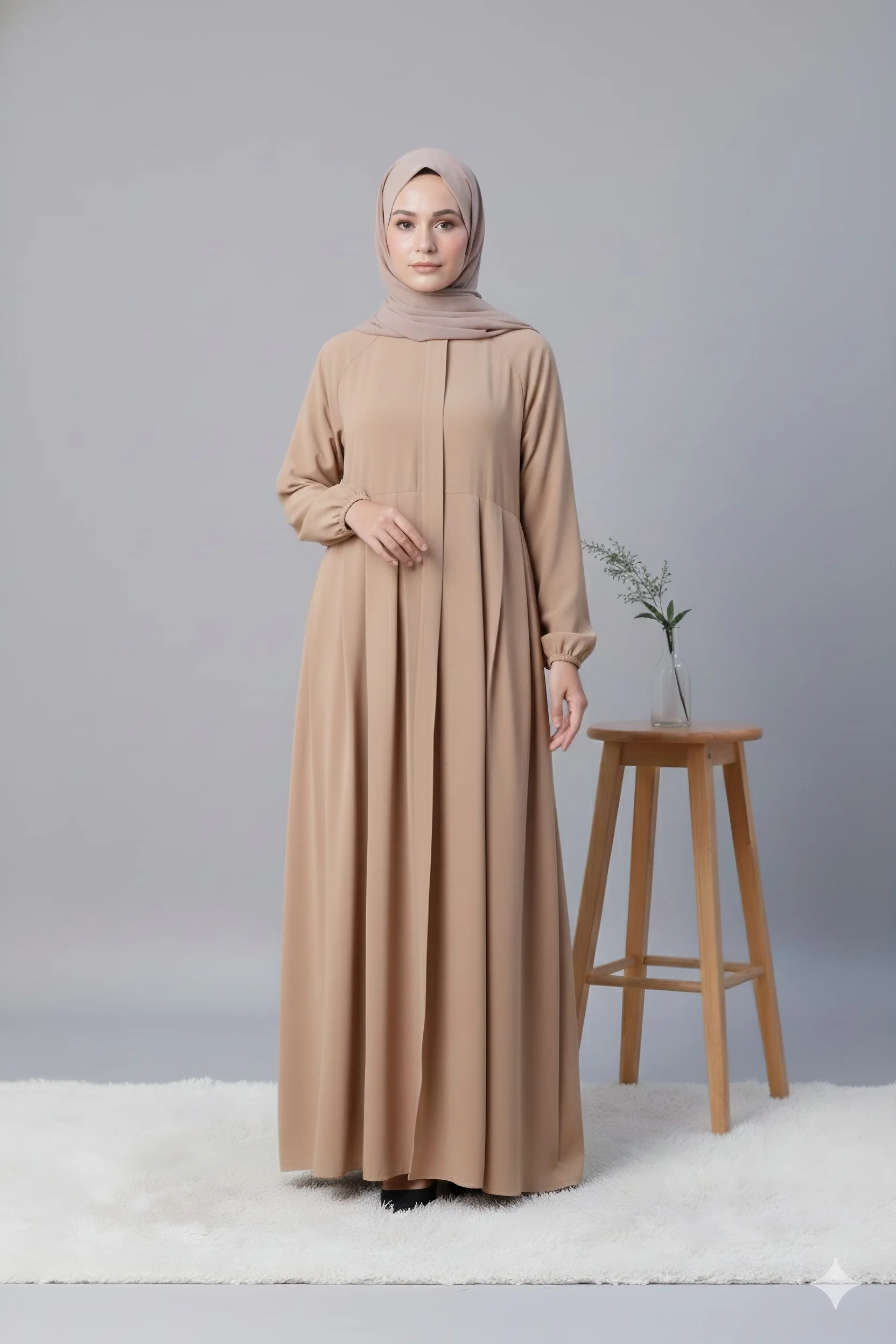 Vera Pileli Fermuarlı Ferace - Bej