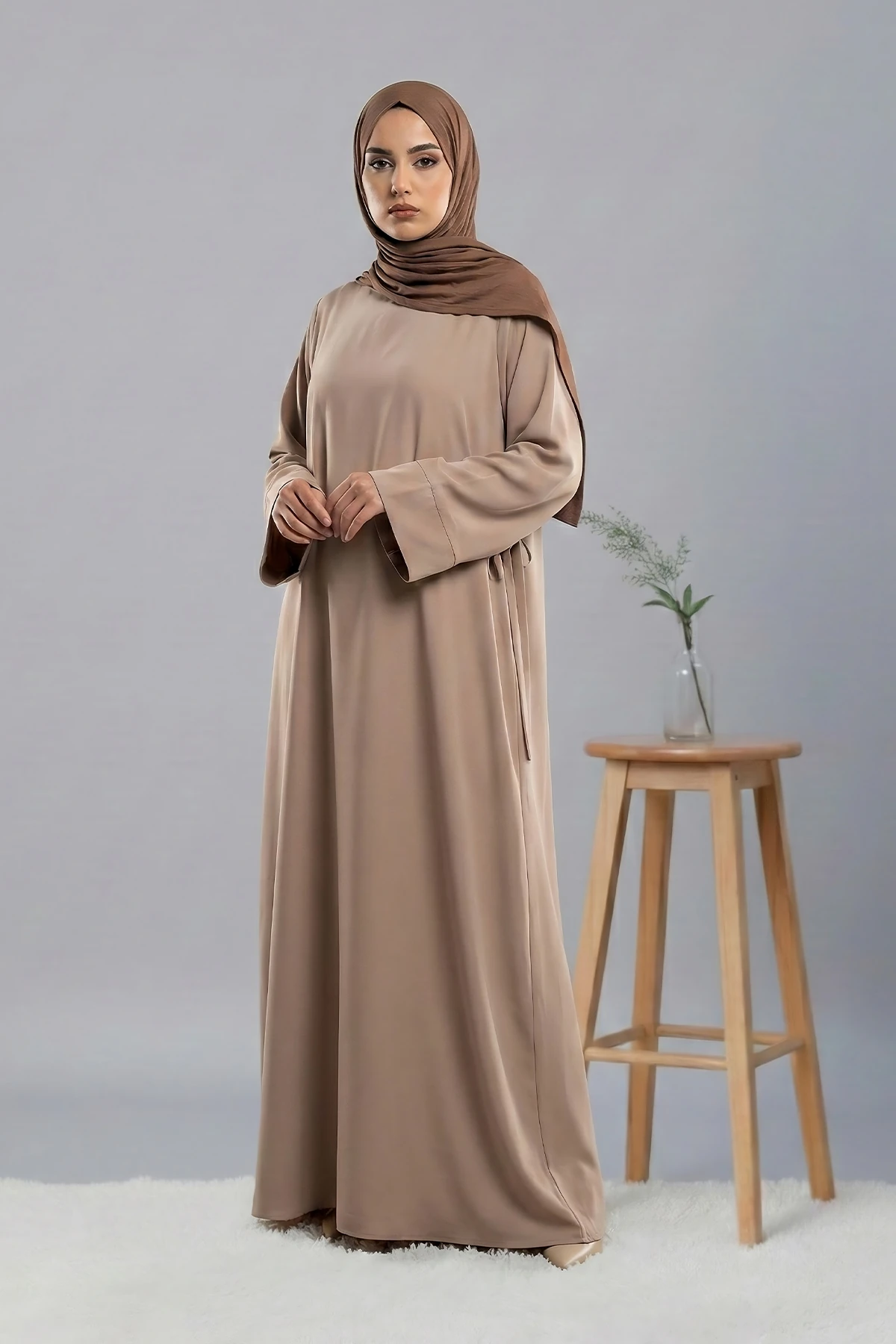 Basic Yandan Bağlamalı Medine Ferace - Latte