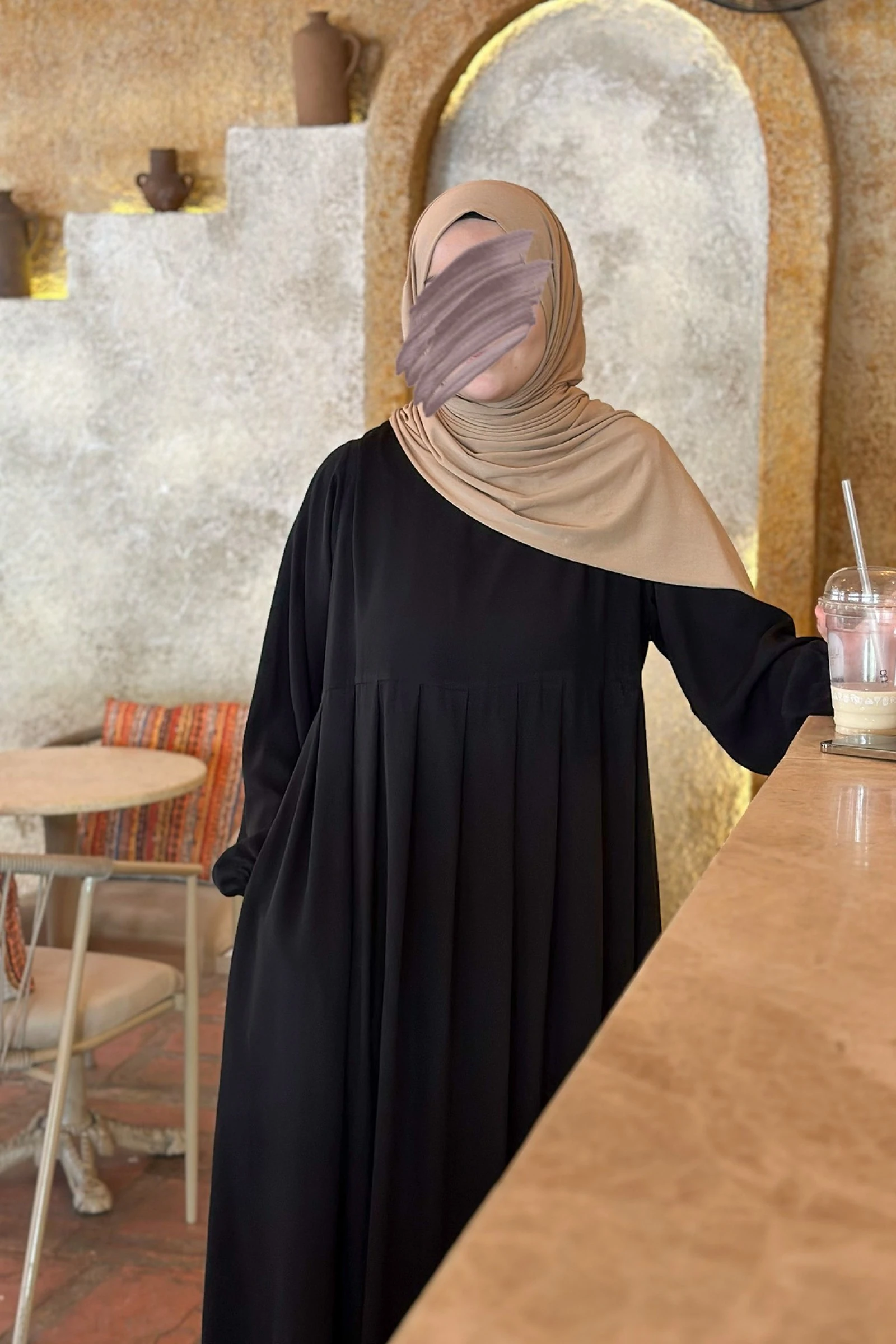 Laura Pileli Medine Elbise Ferace - Siyah