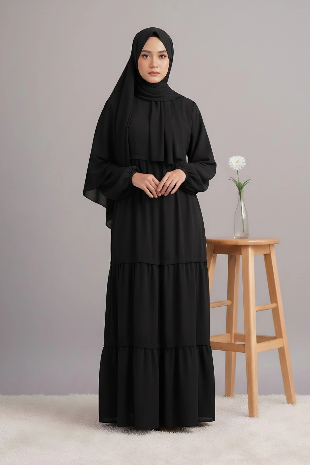 Sare Medine Elbise Ferace - Siyah