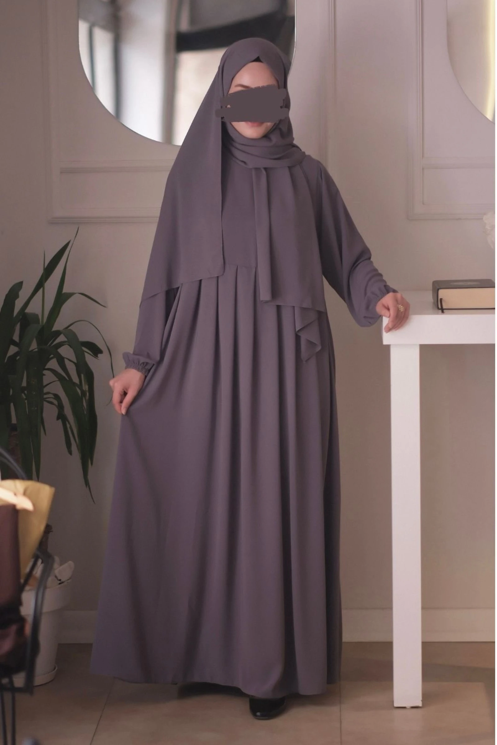 Laura Pileli Medine Elbise Ferace - Koyu Gri