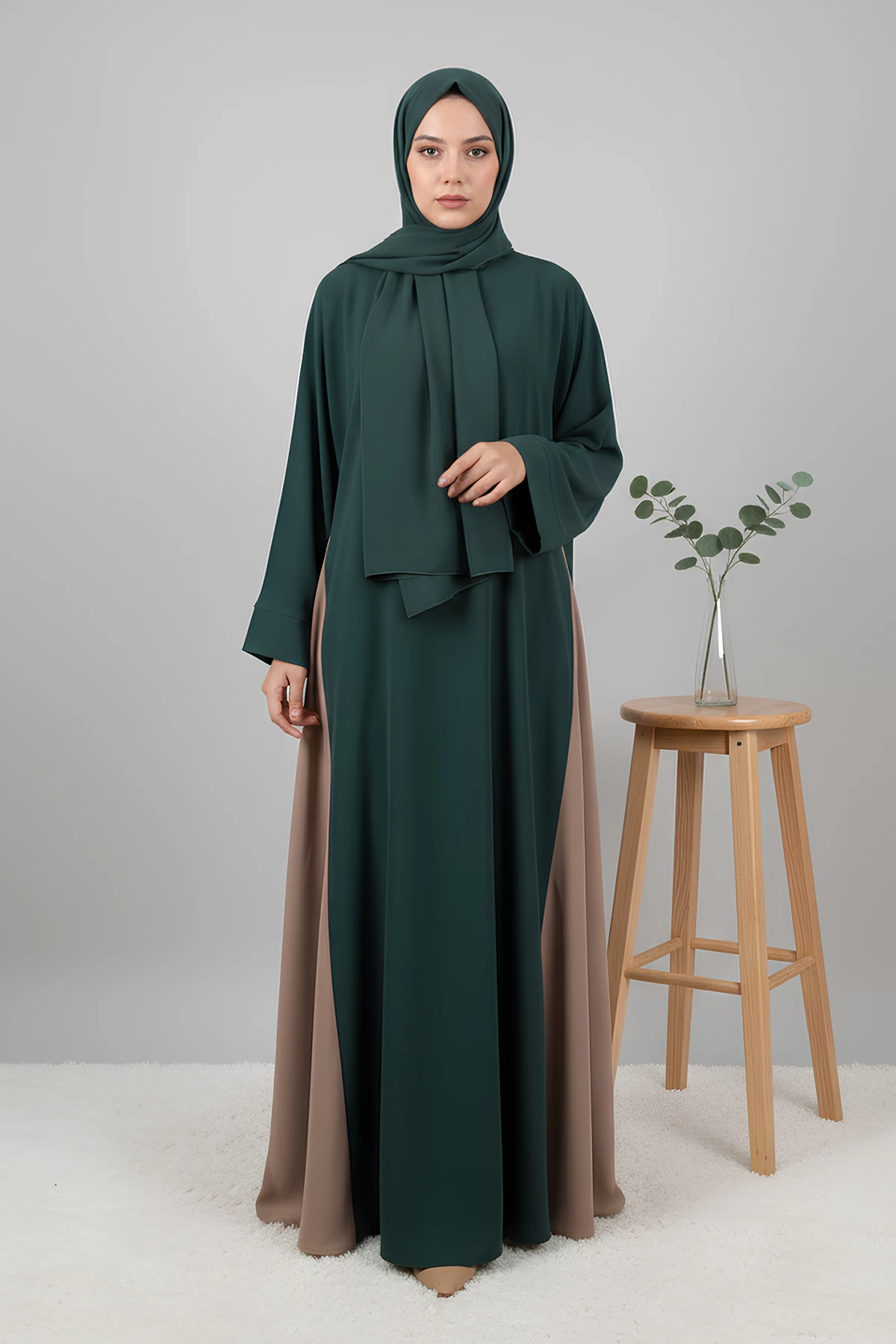 Ravza Garni Detaylı Medine Elbise - Soft Yeşil