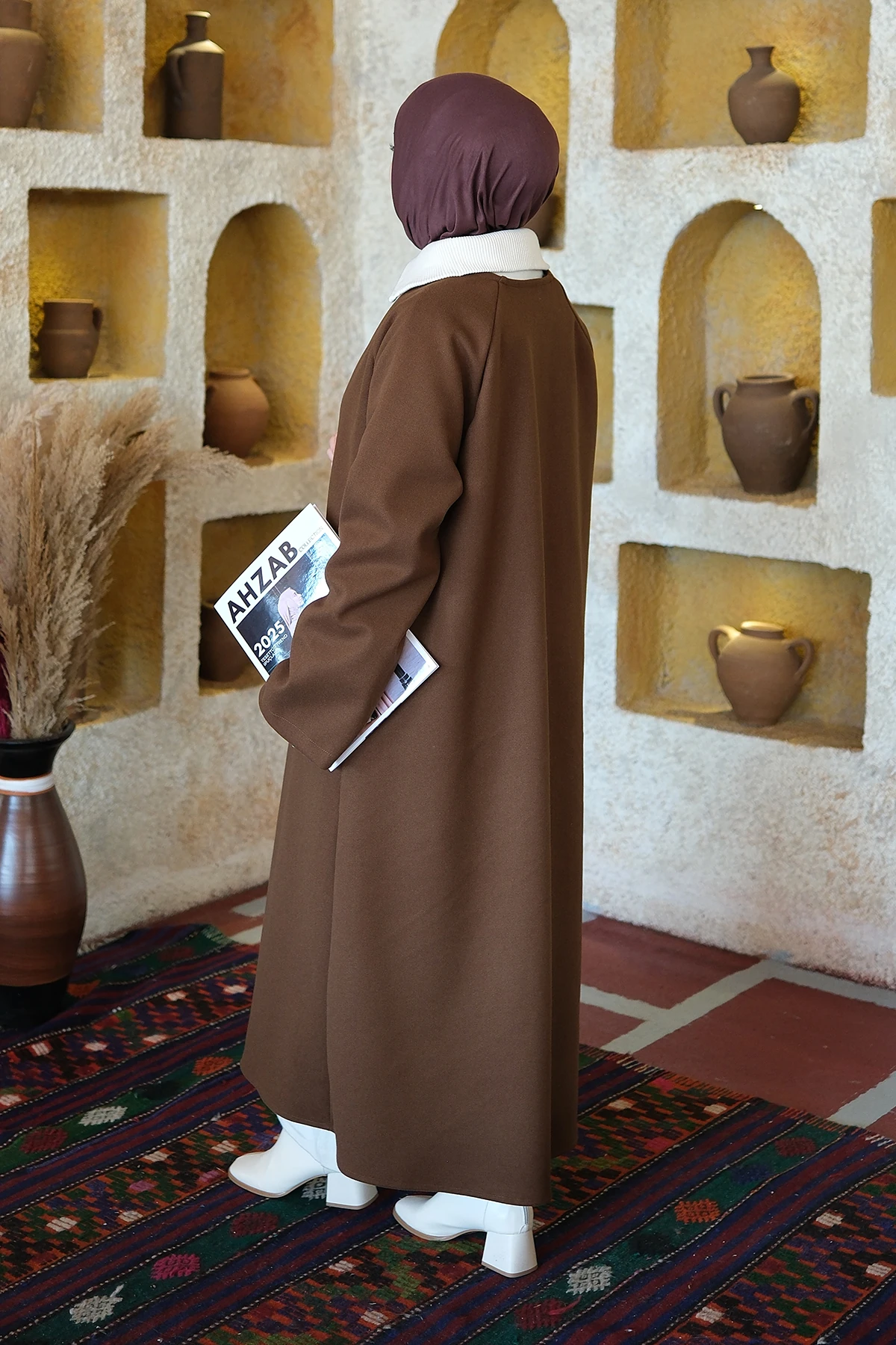 Kaşe Oversize Tesettür Hırka - Acı Kahve