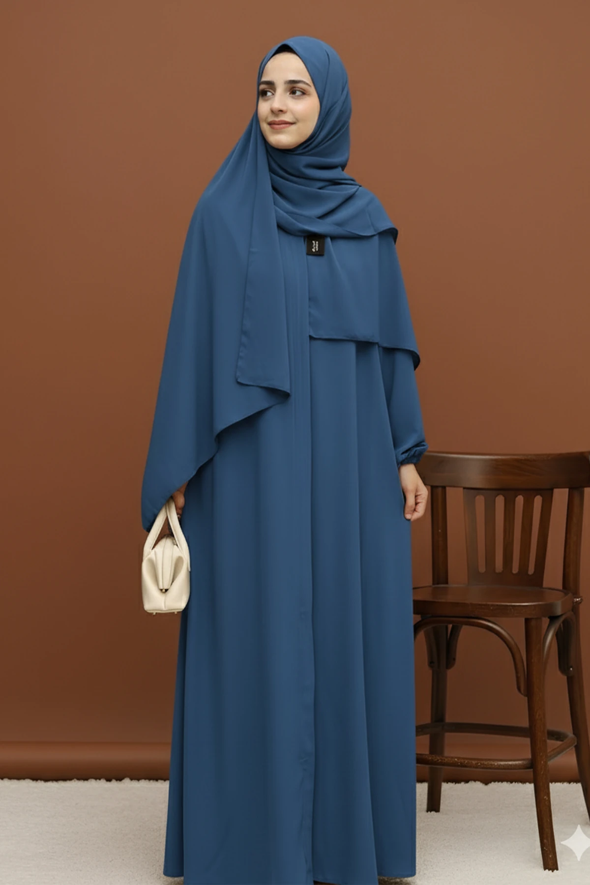 Duru Fermuarlı Medine Ferace - Petrol Mavisi