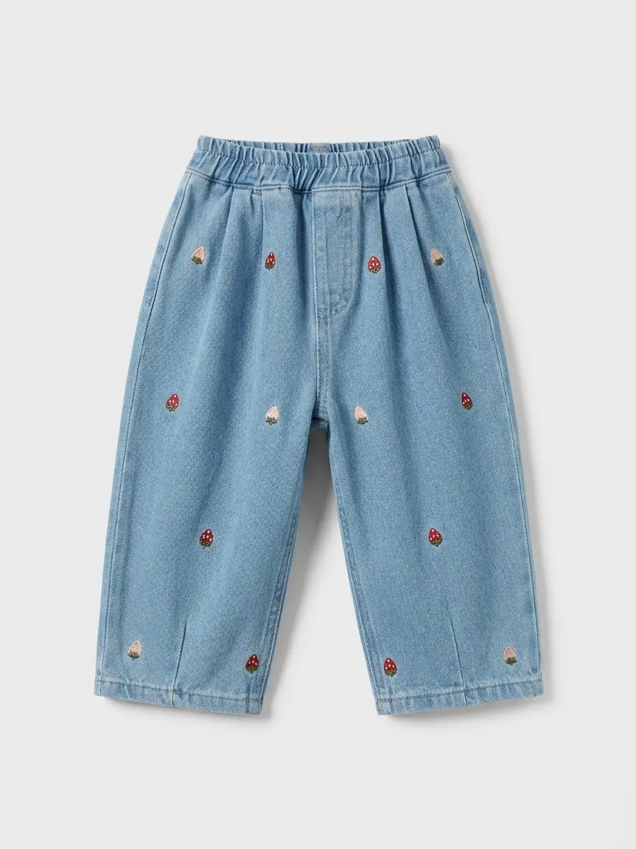 Çilek Nakışlı Balon Paça Jean – görsel 1