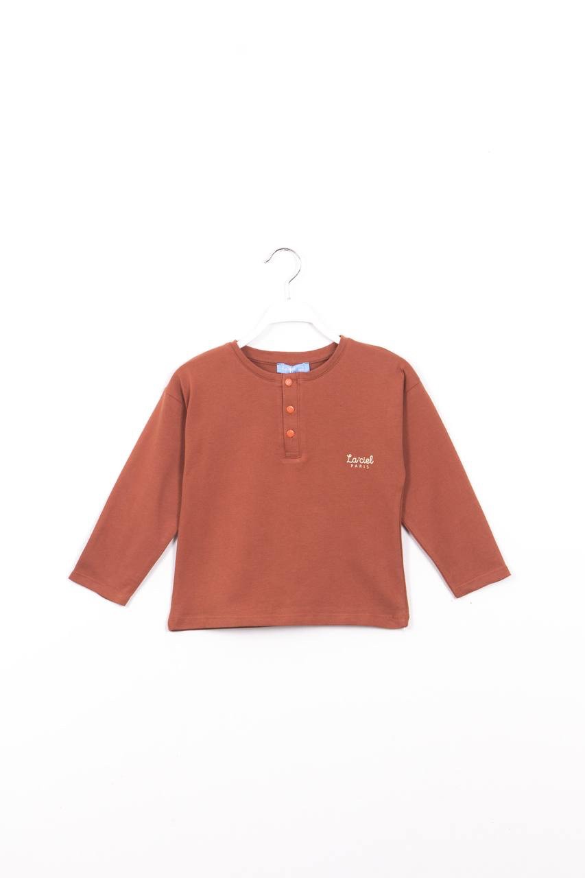 Basic Düğmeli Uzun Kol Tshirt 5adet - Kahverengi