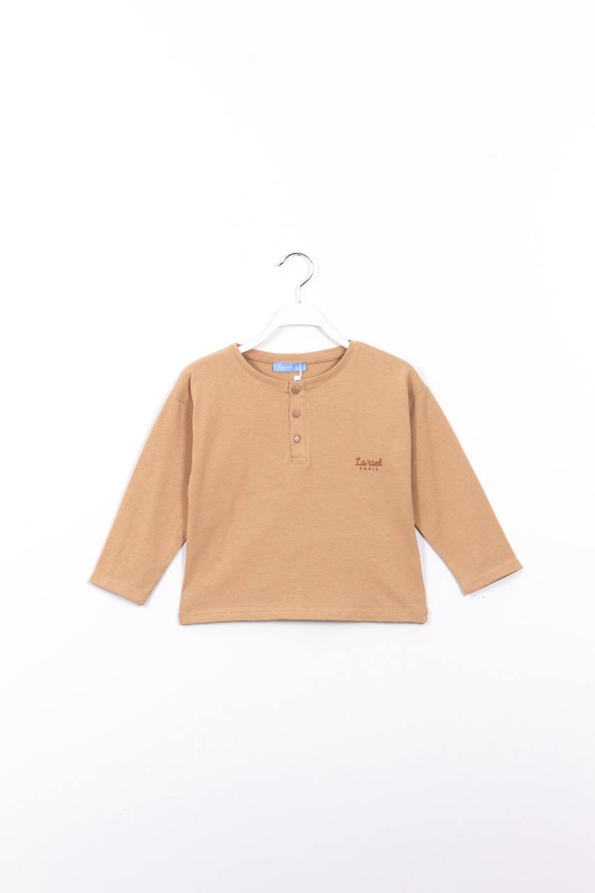 Basic Düğmeli Uzun Kol Tshirt 5adet - Bej