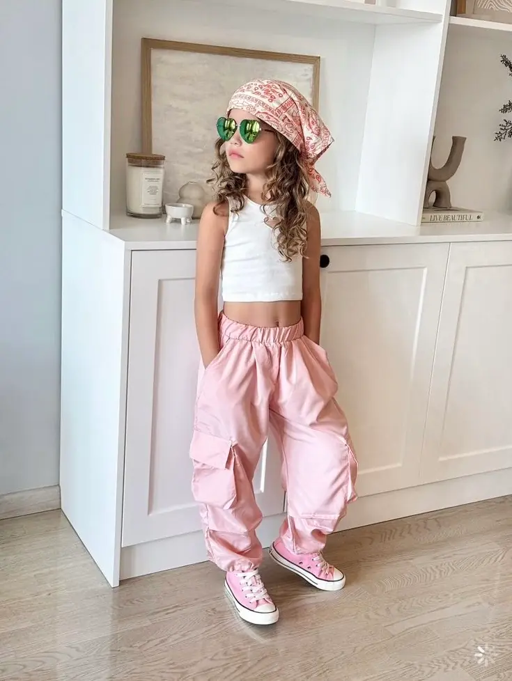 Pembe Paraşüt Crop Takım – görsel 2