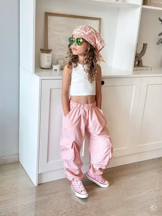 Pembe Paraşüt Crop Takım – görsel 2