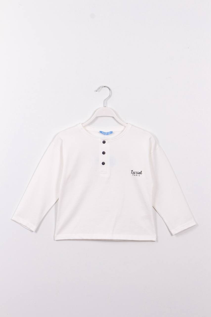 Basic Düğmeli Uzun Kol Tshirt 5adet - Beyaz