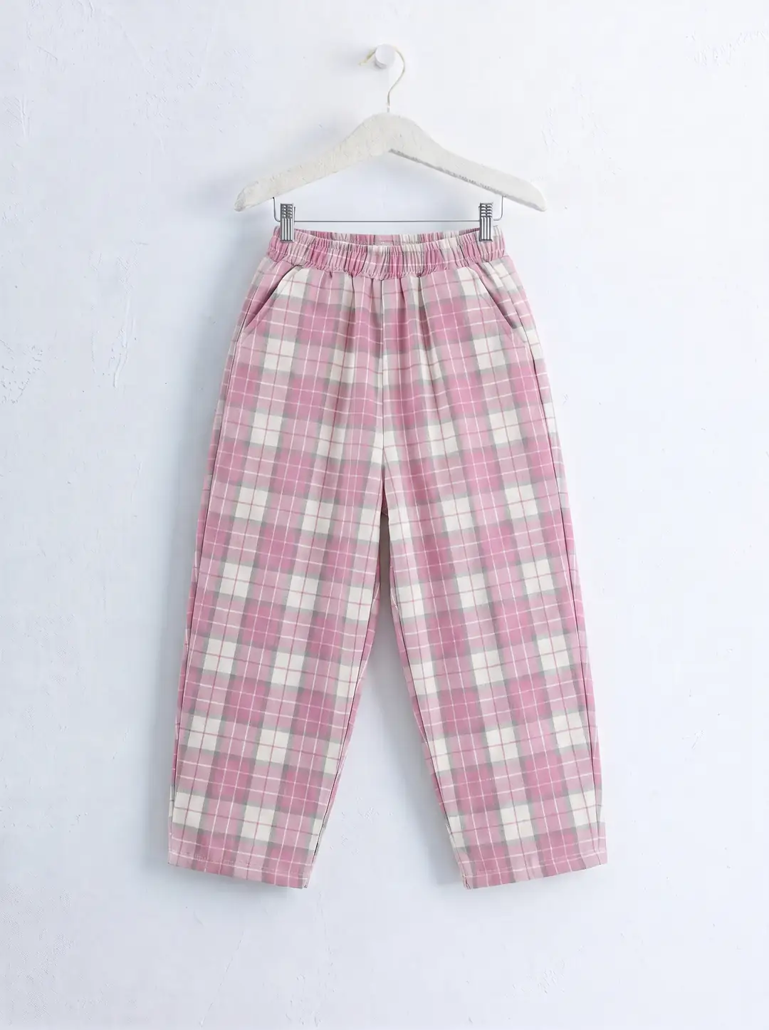 Pembe Kareli Balon Paça Pantolon – görsel 1