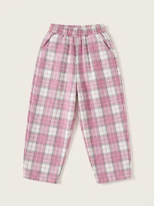 Pembe Kareli Balon Paça Pantolon – görsel 2
