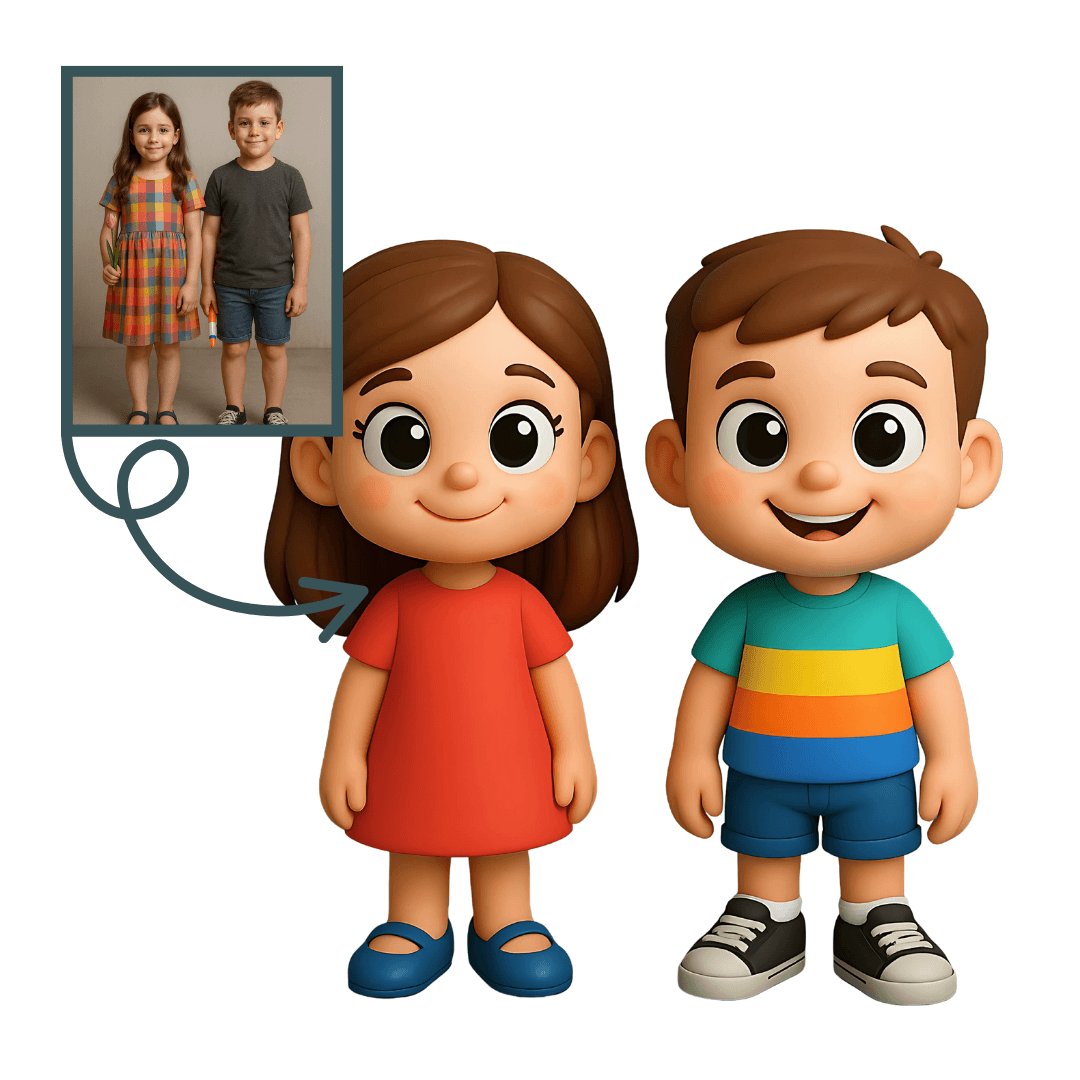 İki Kardeş Figürü - Kişiye Özel 3D Figür