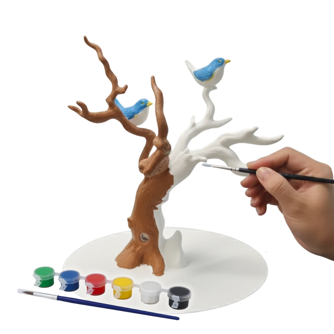 Kuşlu Ağaç Takı Standı - Boyanabilir 3D Figür
