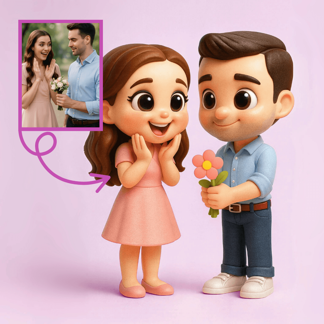 Çiçekli Çift Figürü - Kişiye Özel 3D Figür