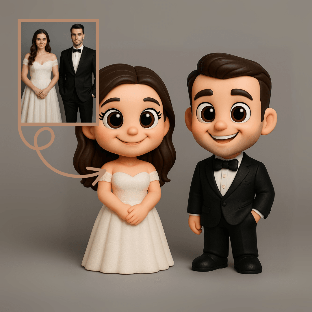 Gelin ve Damat İçin Kişiye Özel 3D Figür - Karikatür Tarzı Figür