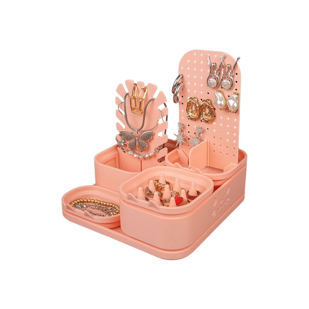 Pembe Takı ve Makyaj Düzenleyici - Çok Bölmeli Organizer