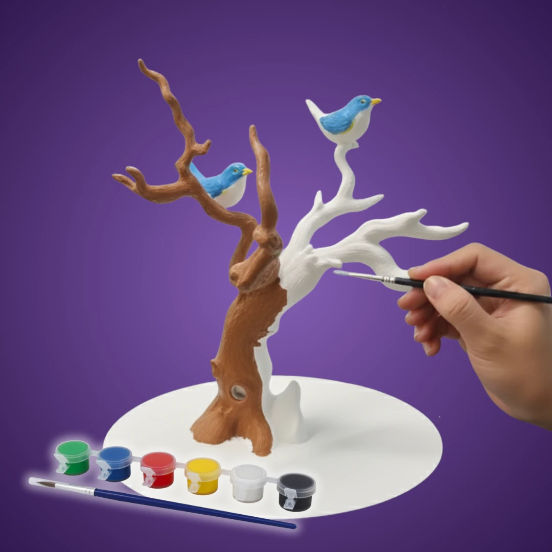 Kuşlu Ağaç Takı Standı - Boyanabilir 3D Figür