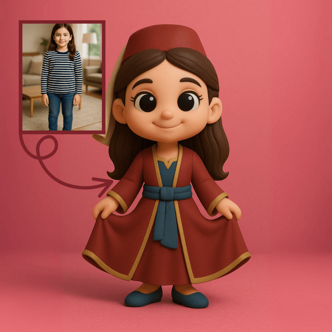 Osmanlı Kaftanlı Kız Çocuğu Figürü - Kişiye Özel 3D Figür