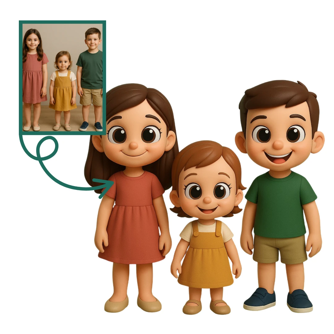 Üç Kardeş Aile Figürü - Kişiye Özel 3D Figür