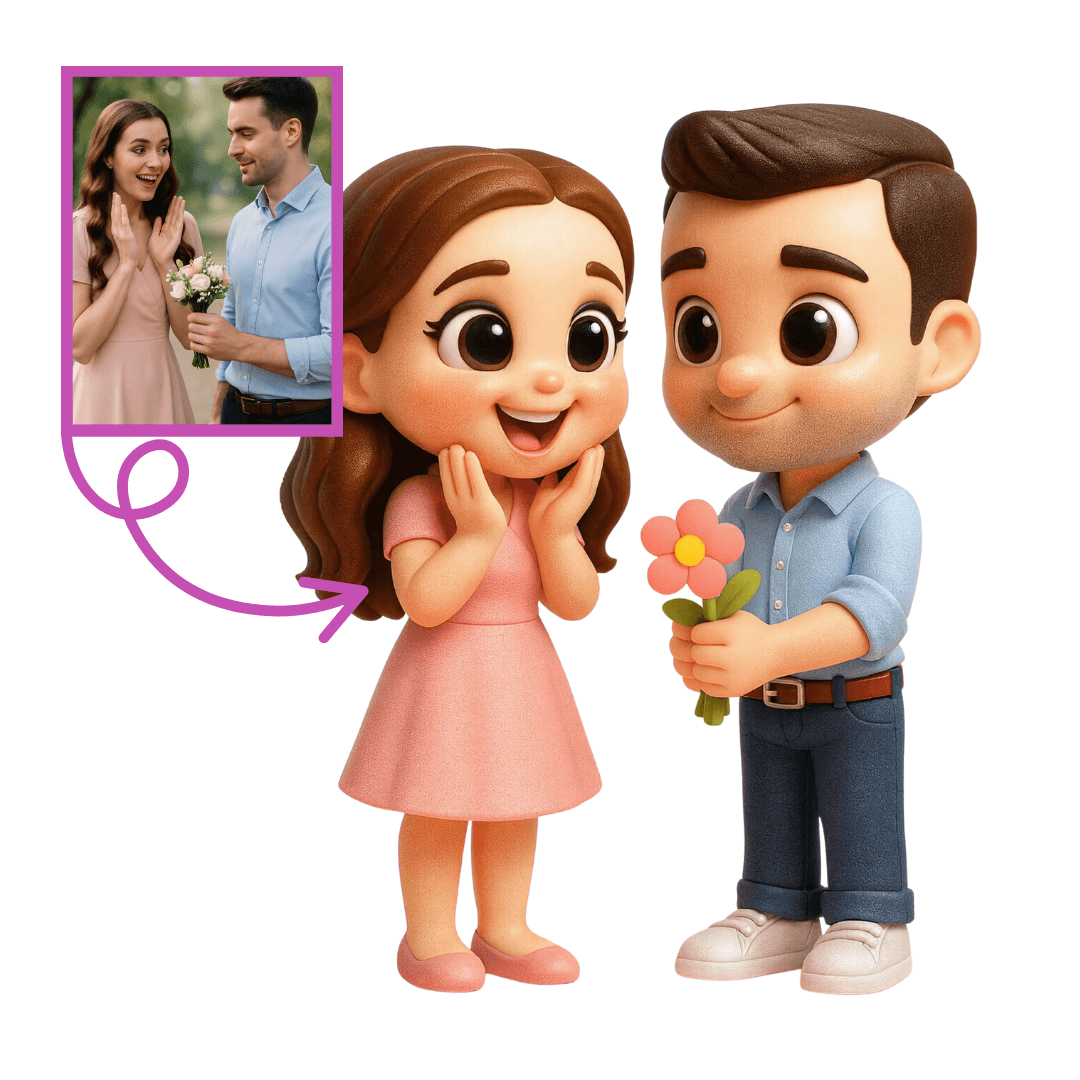 Çiçekli Çift Figürü - Kişiye Özel 3D Figür