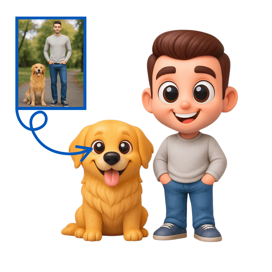 Köpek Dostları İçin Kişiye Özel 3D Figür - Karikatür Tarzı Oyuncak
