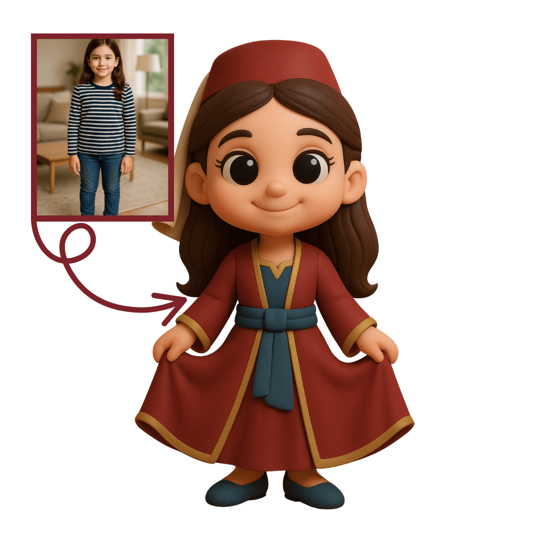 Osmanlı Kaftanlı Kız Çocuğu Figürü - Kişiye Özel 3D Figür