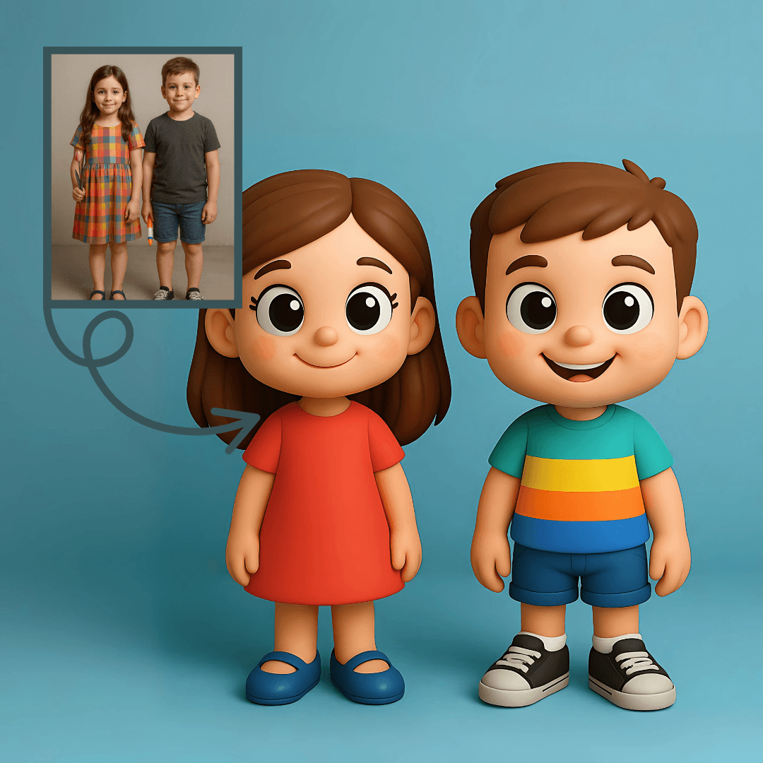 İki Kardeş Figürü - Kişiye Özel 3D Figür