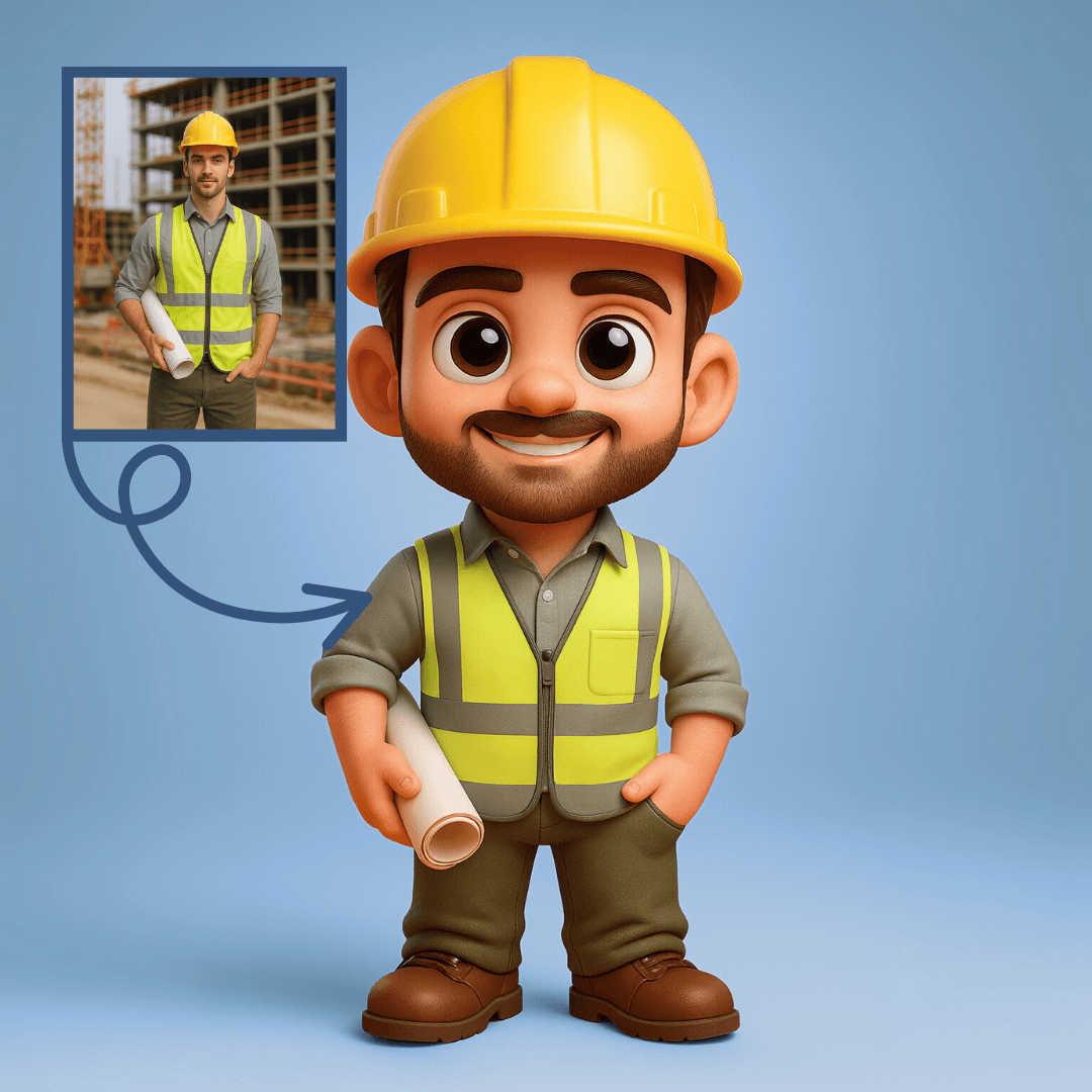 İnşaat Mühendisleri İçin Kişiye Özel 3D Figür - Karikatür Tarzı Oyuncak