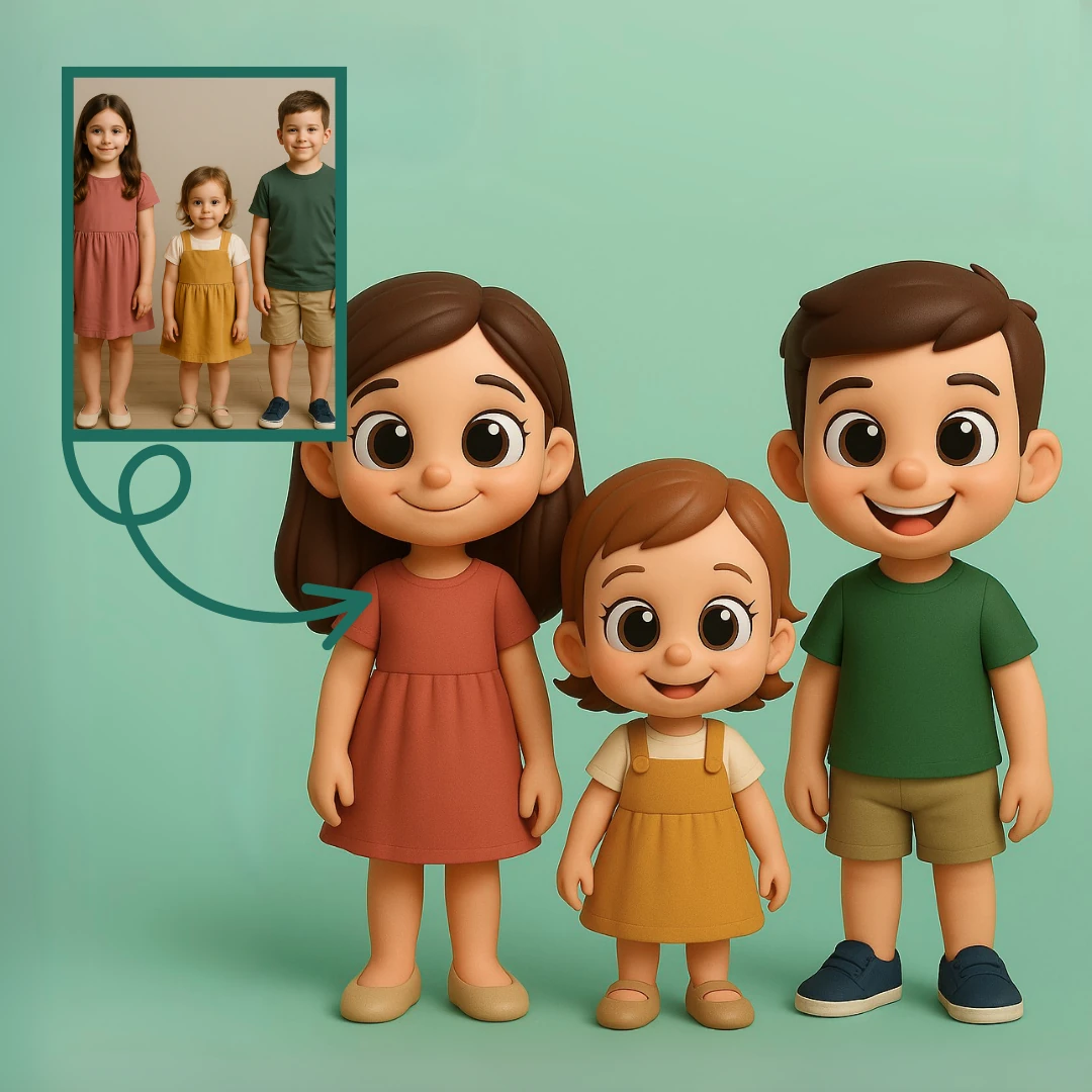 Üç Kardeş Aile Figürü - Kişiye Özel 3D Figür