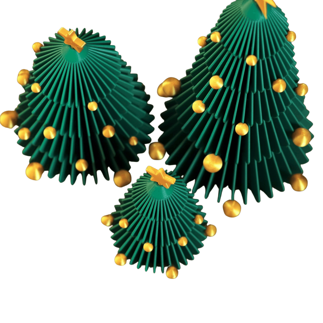 Modern Üçlü Modern Noel Ağacı Seti – Katlı Kağıt Görünümlü Yılbaşı Dekor Seti