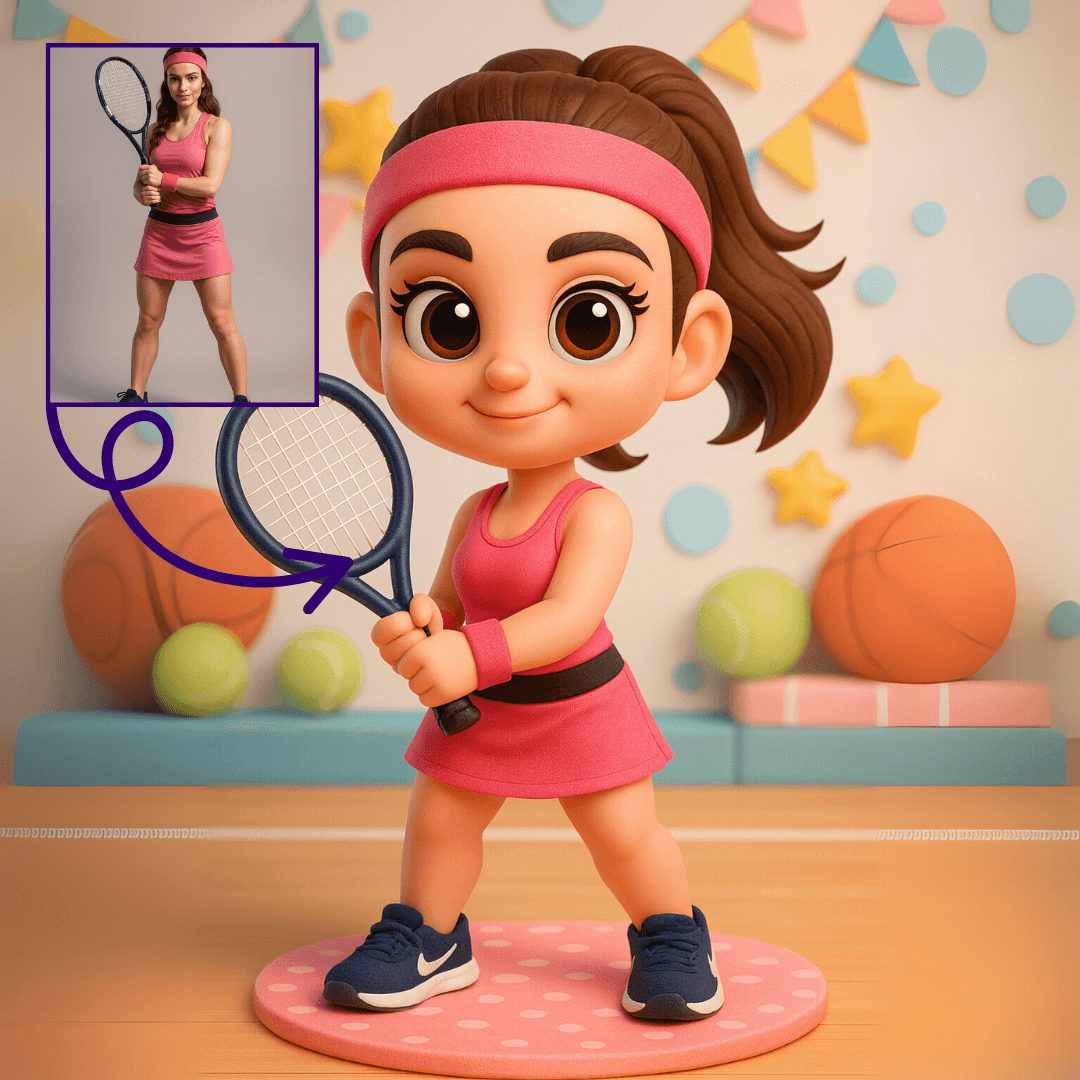 Kişiye Özel Pixar Tarzı Pembe Tenisçi 3D Figür