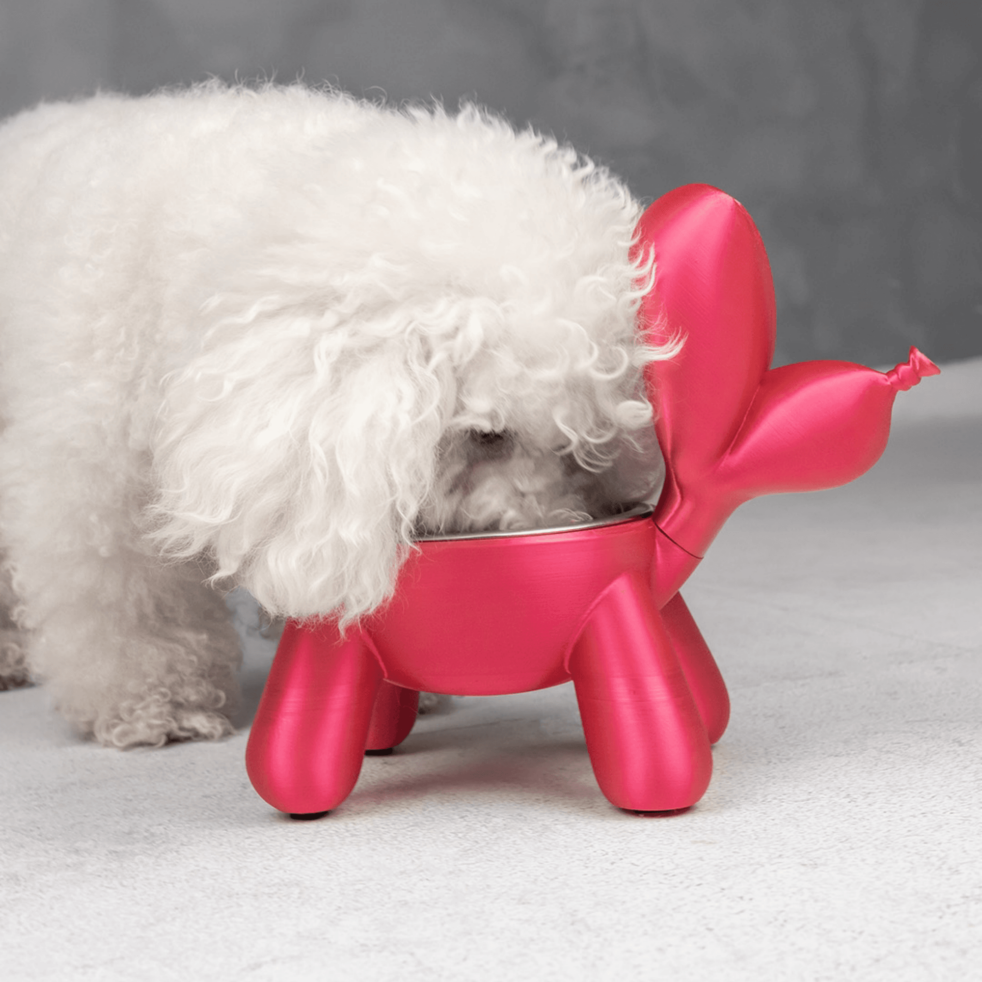 Balon Köpek Mama Kabı – Modern Sanat Esintili, Pembe Renkli Evcil Hayvan Aksesuarı