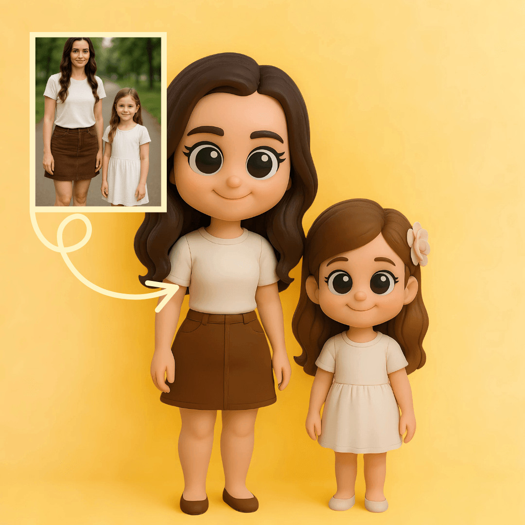Anneler Günü İçin Anne ve Kız Kişiye Özel 3D Figür - Karikatür Tarzı Oyuncak