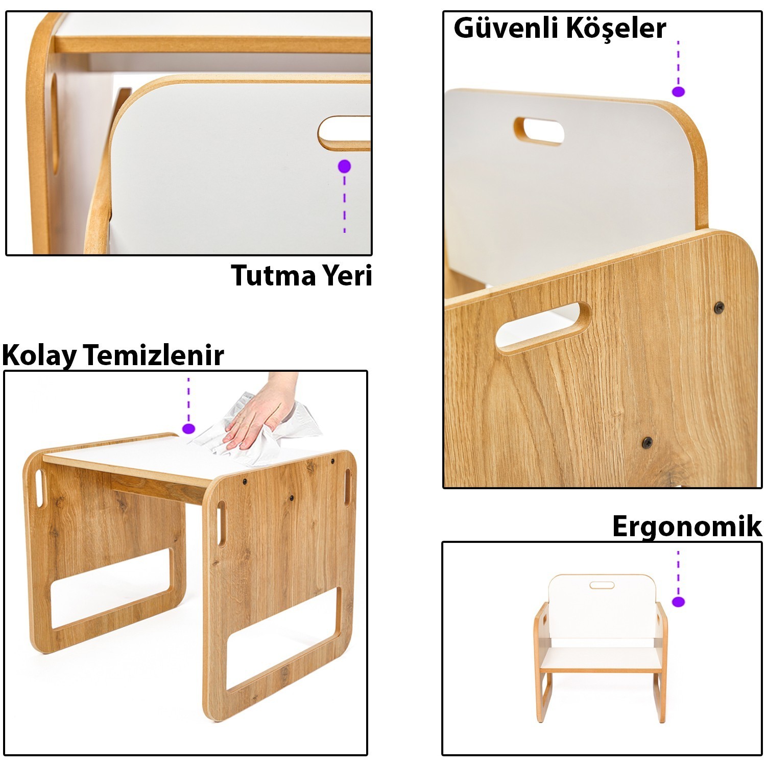 0-18 Ay Serçe Ahşap Montessori Çocuk Oyun, Çalışma ve Aktivite Masası ve Sandalyesi Seti